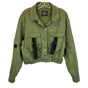 American Bazi Military Green Bomber Style Crop Cargo Jacket  Women's 1X  Grunge